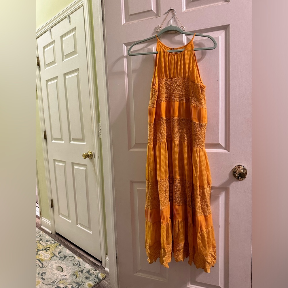 Anthropologie summer sundress with lace and pleating summer wedding guest